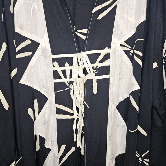 LOTUSTRADERS Kimono 3X Robe Plus Size Contrast Trim Duster Mystical Dragonflies - Picture 3 of 11